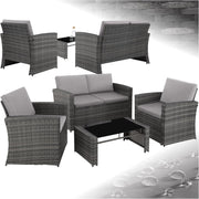Rattan Garden Furniture Set 4 Seater Sofa Chairs Table Grey Cushions