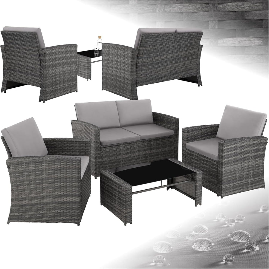 Rattan Garden Furniture Set 4 Seater Sofa Chairs Table Grey Cushions
