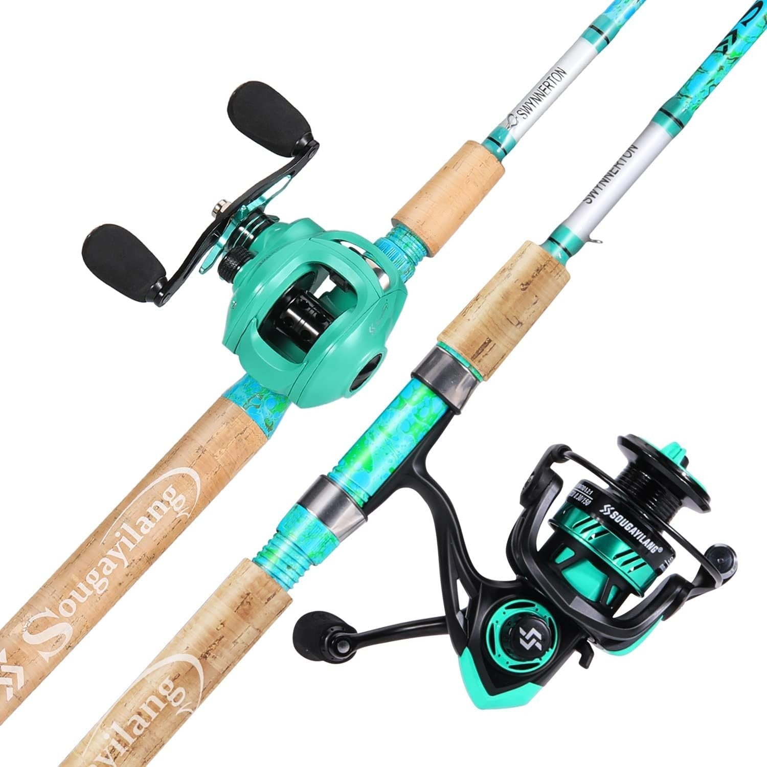 2-Piece 5'6" Fishing Rod & Reel Combo – Spinning & Baitcasting Set