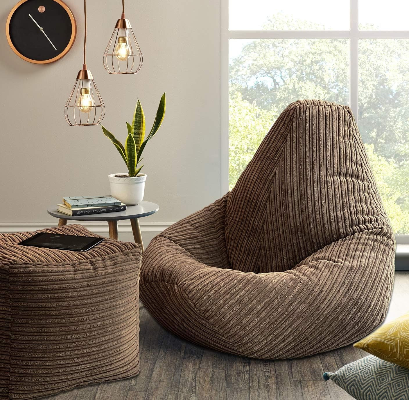 Jumbo Cord High Back Bean Bag Chair Adult Lounger Seat Recliner Brown