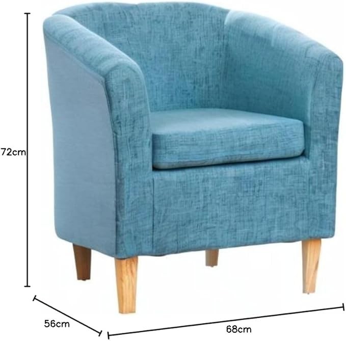 Teal Hessian Fabric Tub Chair 68cm Wide Pine Legs Accent Armchair