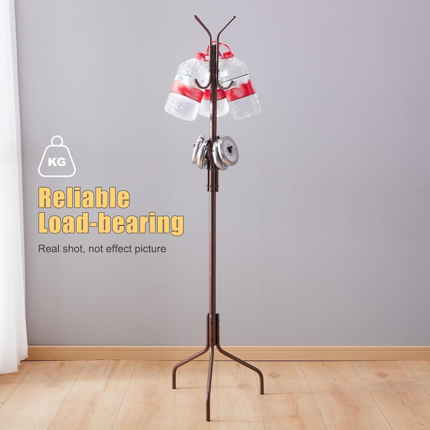Freestanding Coat Rack with 12 Hooks | Brown Metal Hat & Scarf Stand