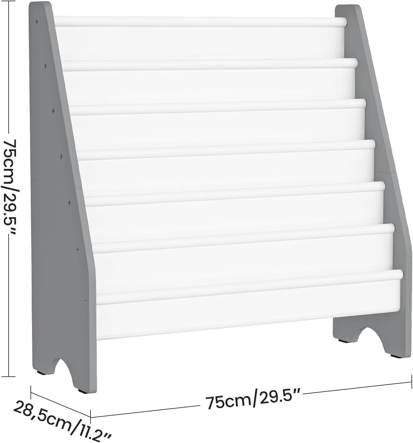 6 Tier Kids Bookshelf White Gray Large Capacity Sling Book Organizer