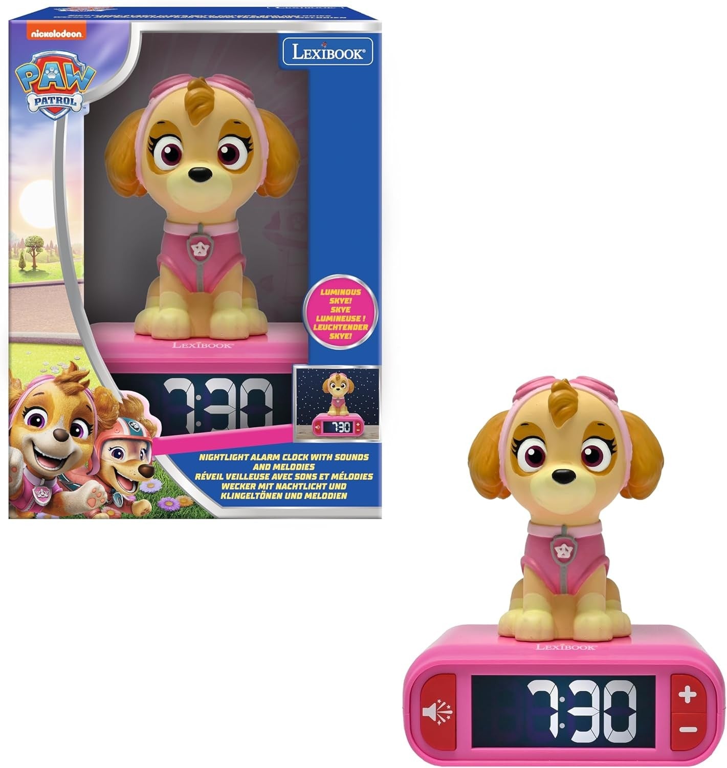 Kids Alarm Clock Night Light LCD Snooze Sound Effects Bedside Clock pink
