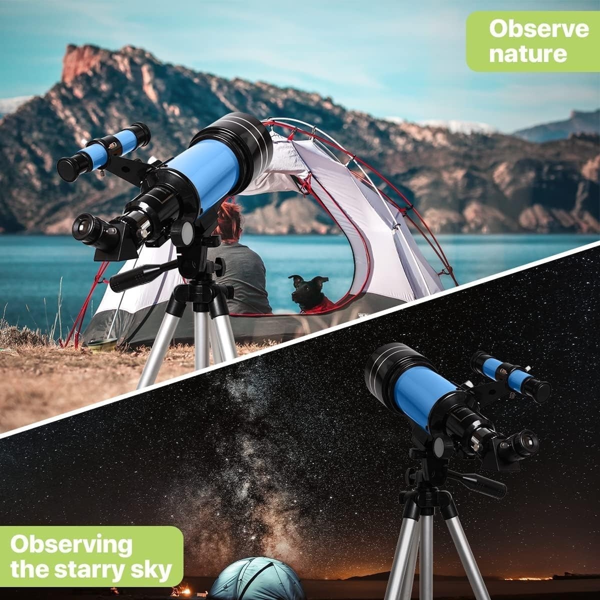 70mm Kids Astronomy Telescope 150x Magnification Tripod Beginner Blue