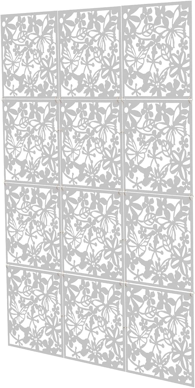 12 Panel Hanging Room Divider 40x40cm White Hollow Pattern Wall Partition Screen