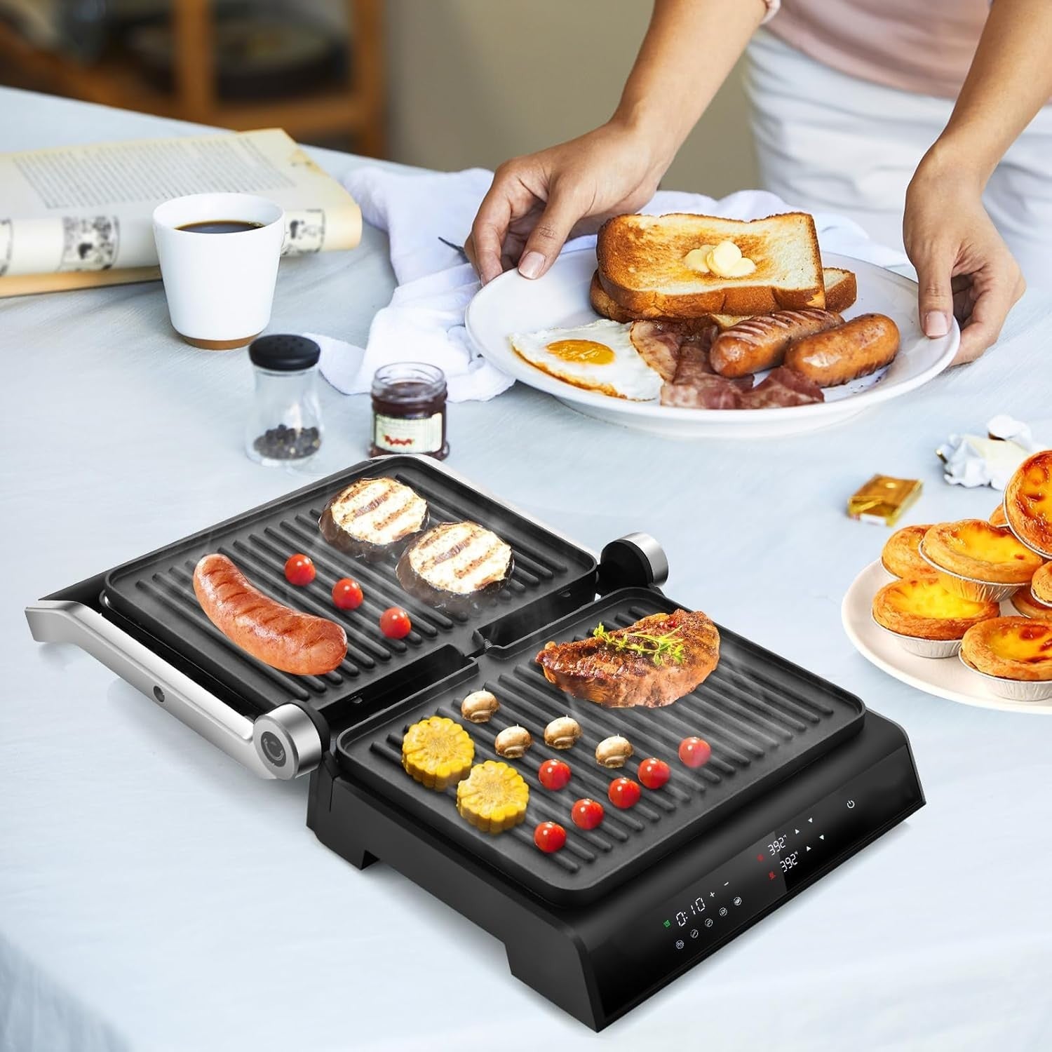 3-in-1 Panini & Sandwich Maker Electric Grill 1200W Non-Stick Glass Top