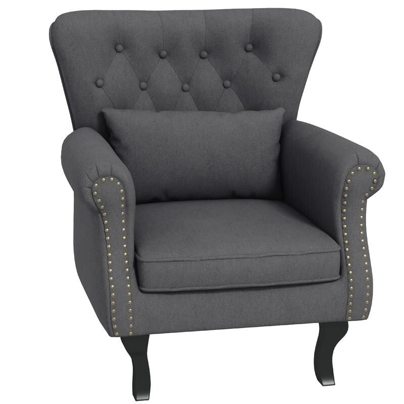 Chesterfield Wingback Armchair Tufted Accent Fireside Chair Pillow Grey