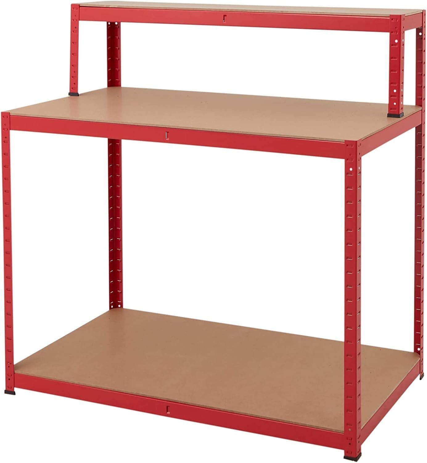 Heavy Duty Red Garage Workbench 600kg Capacity with Upper & Lower Shelves 120cm