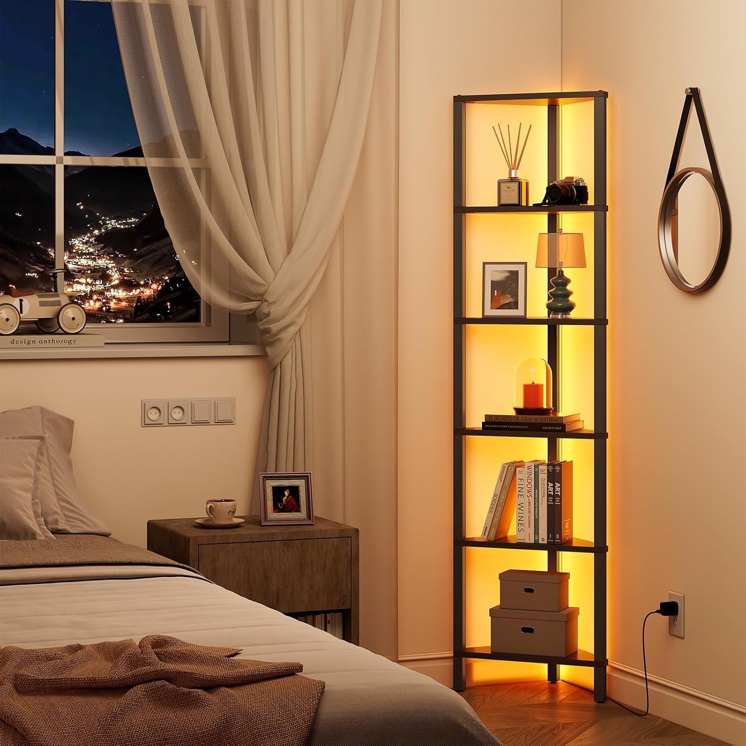 Modern 6-Tier LED Corner Shelf Unit | Space-Saving Display Rack for Living Room