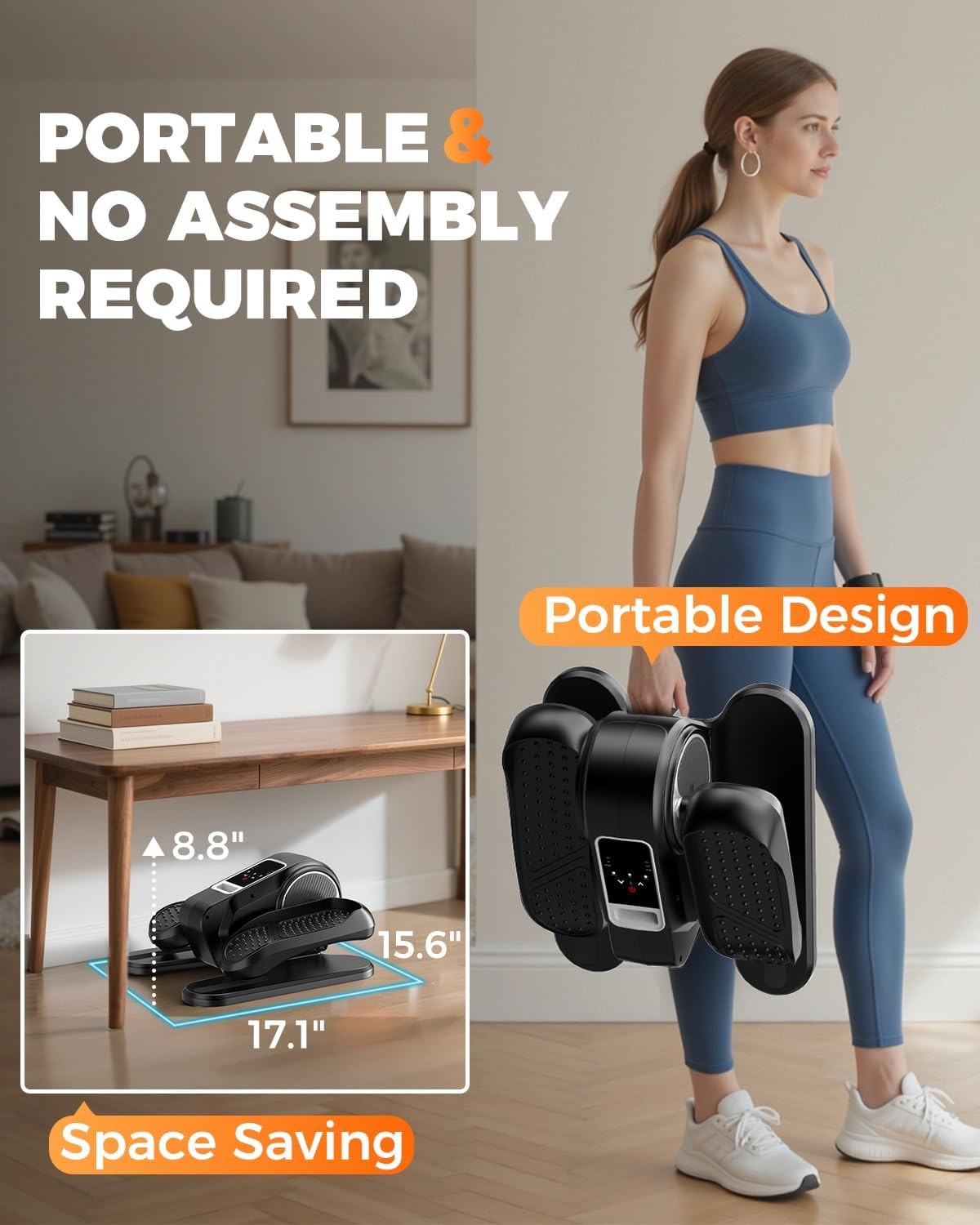 Under Desk Elliptical Machine for Home Workout, 12 Levels Speeds Ellipse Leg Exe