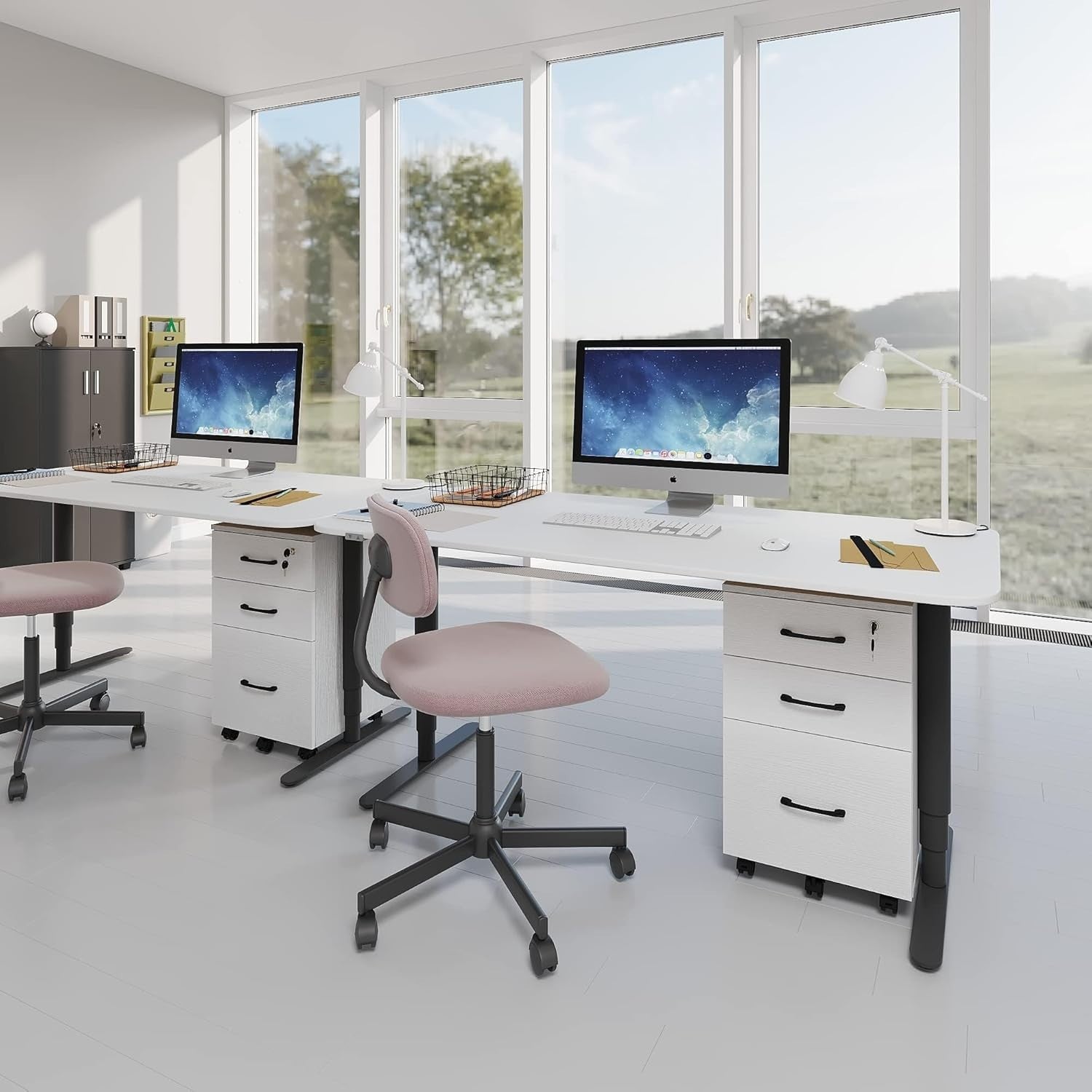 Locking Rolling File Cabinet 3 Drawer Under Desk Printer Stand White
