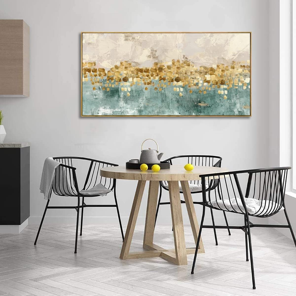 Abstract Wall Art Canvas – Large Blue Yellow Modern Wall Decor 24x48in