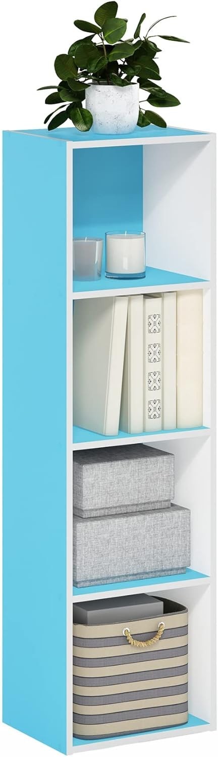 4 Cube Bookcase Small Storage Shelf Compact Organizer Bookshelf Display Blue