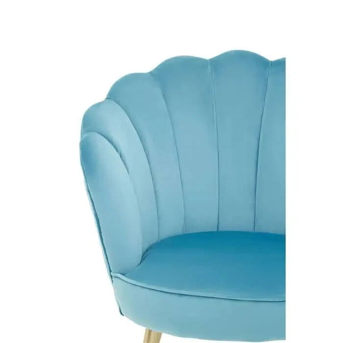 Aqua Velvet Scalloped Chair Gold Legs Accent Armchair for Modern Interiors
