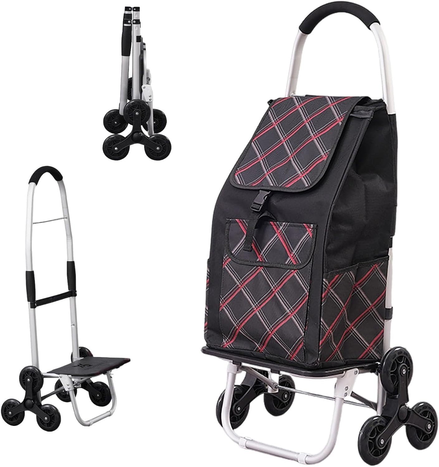 2-in-1 Foldable Stair Climber Shopping Trolley 6-Wheel Lightweight Cart 40KG