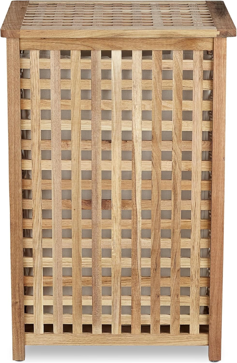Walnut Wood Laundry Hamper with Lid & Linen Sack | 75L Woven Laundry Basket Natu
