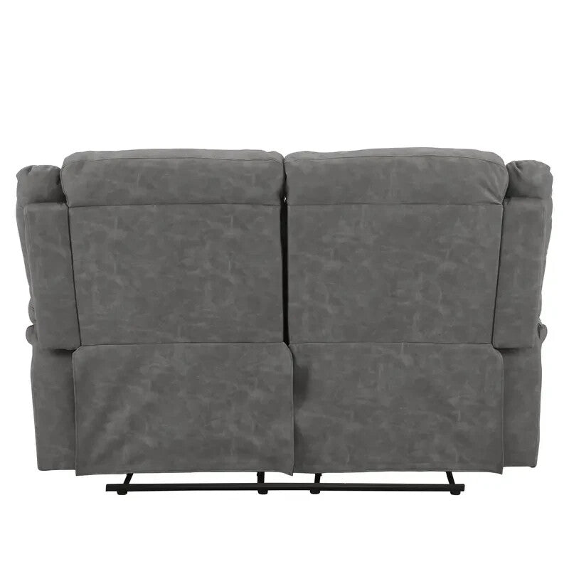 2 Seater Manual Recliner Sofa Grey Faux Leather Padded Lounge Couch