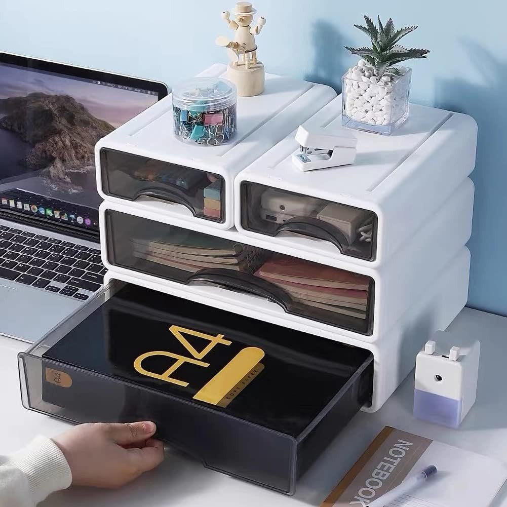 4 Drawer Desk Organiser A4 Stackable Storage Box Makeup Office