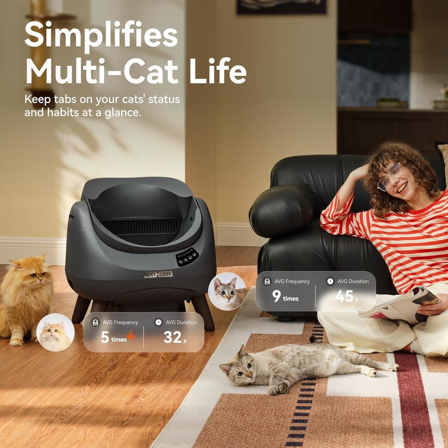 Self Cleaning Cat Litter Box APP Control AI Health Monitor Open Top