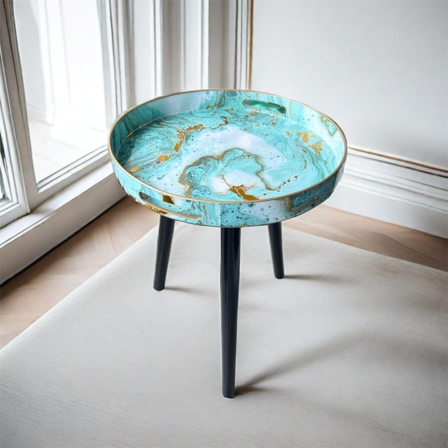 Round Side Table with Detachable Legs – 50x38x38cm Marble Green