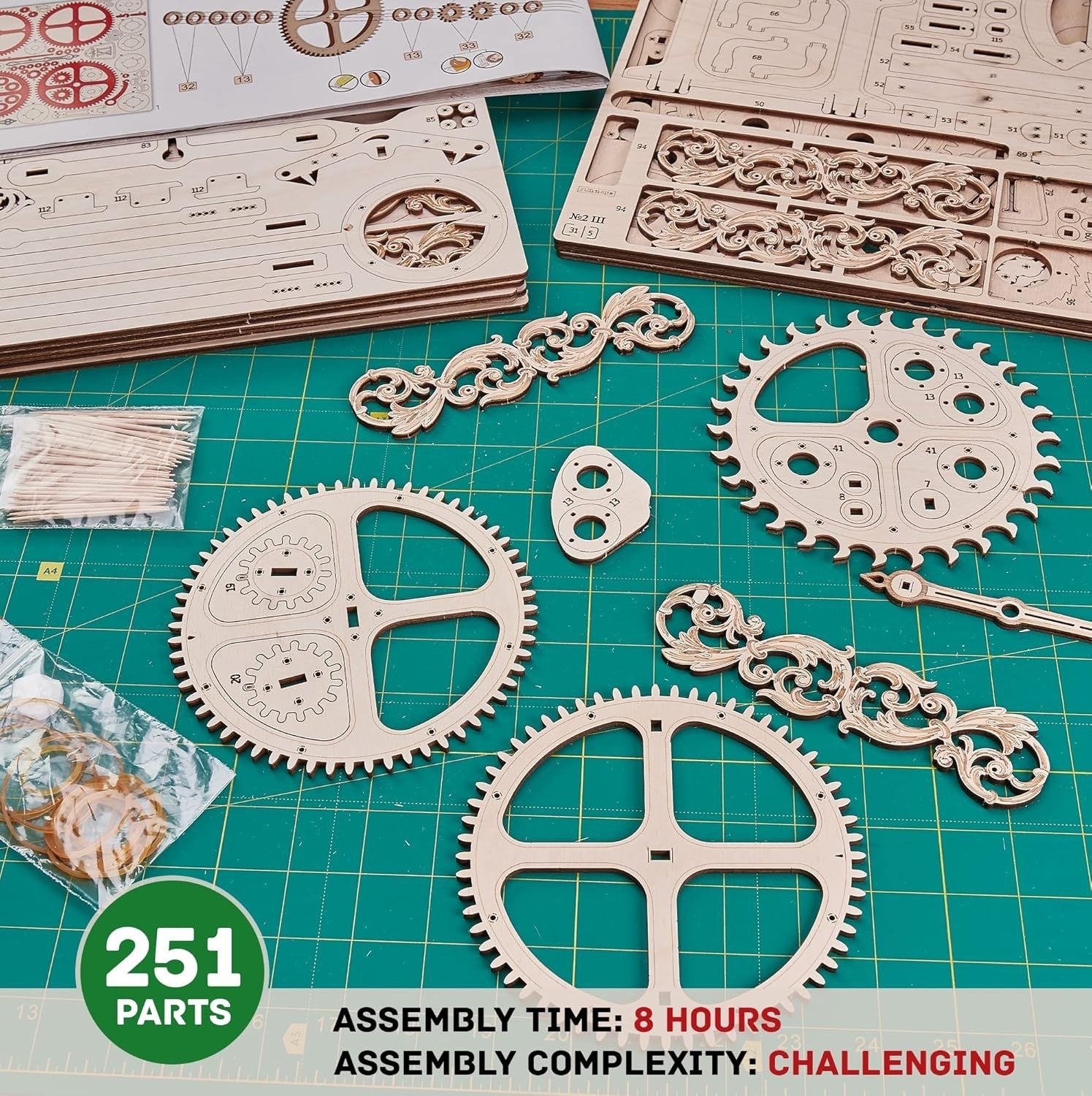 3D Wooden Wall Clock Puzzle Kit | DIY Pendulum Clock | No Battery Model