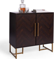 Dark Wood Sideboard Storage Cabinet with Gold Handles, Modern 2-Door Buffet