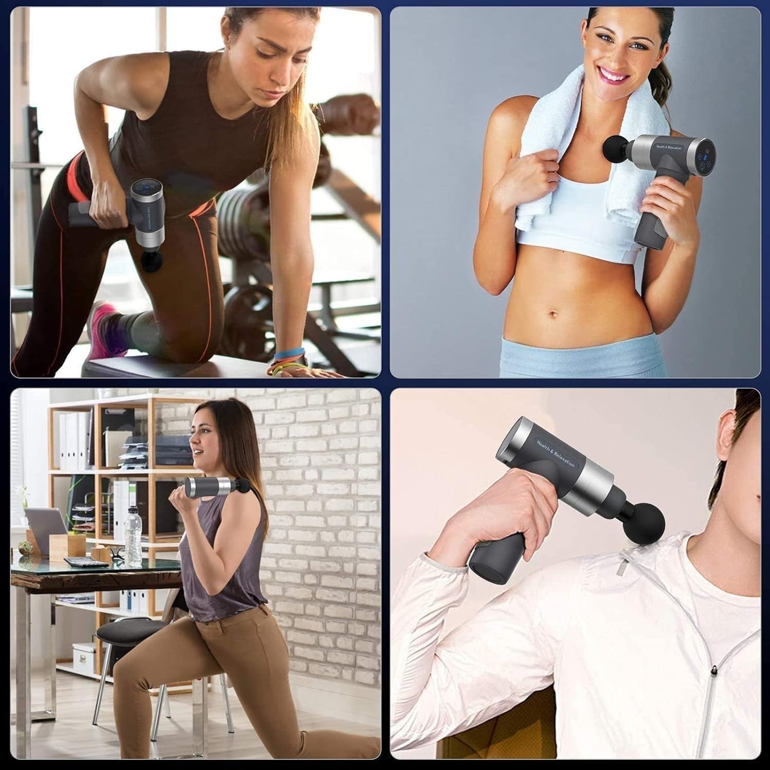 Deep Tissue Massage Gun Aluminium Body 5 Speeds 4 Heads Muscle Recovery