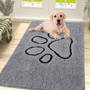 Dog Door Mat Super Absorbent Non Slip Chenille Grey Entrance Rug 76x121cm