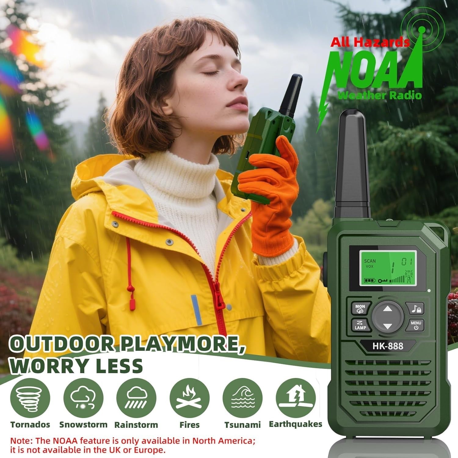 Kids Walkie Talkies 2 Pack Rechargeable 3KM Long Range 8 Channel Green