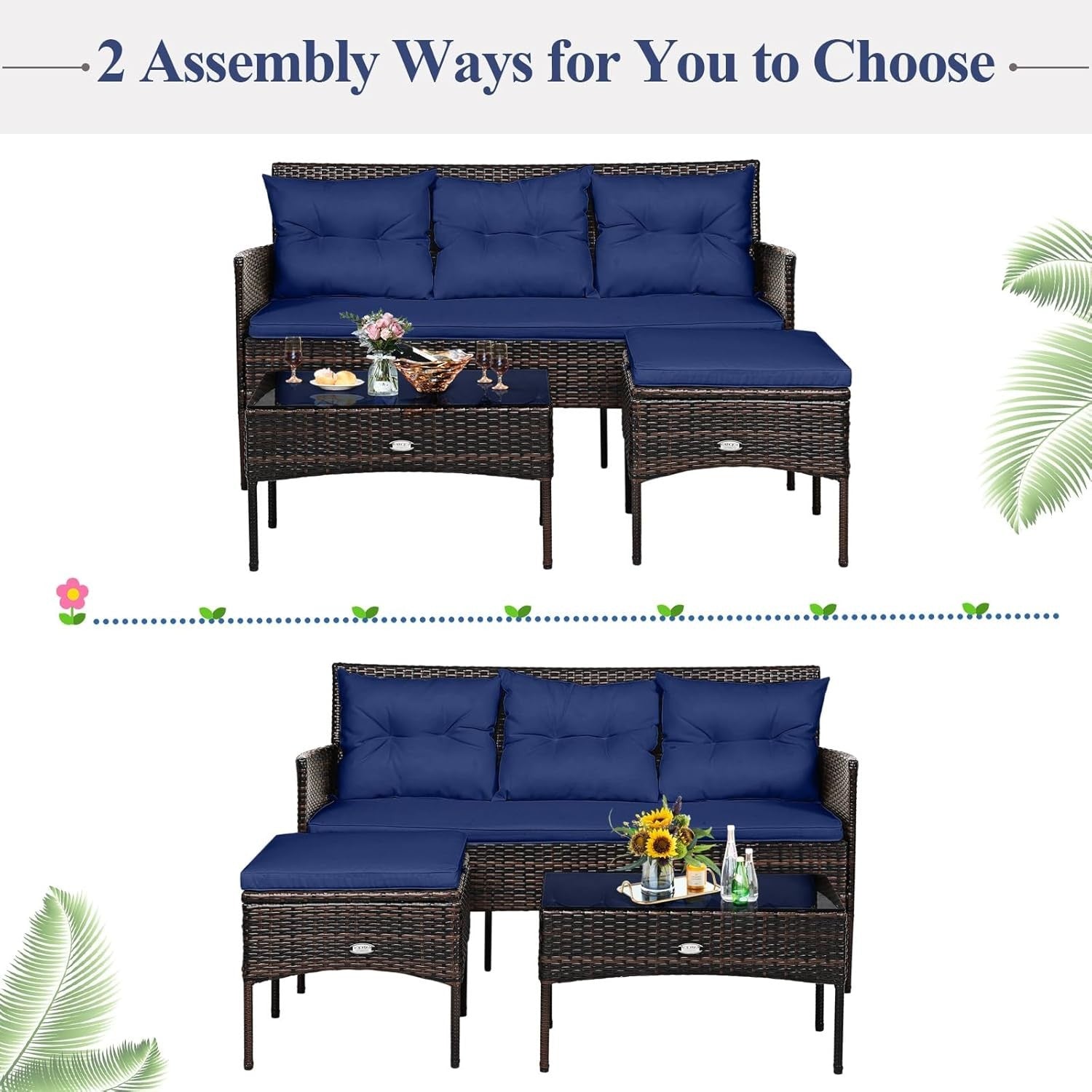 4 Seater Rattan Garden Sofa Set Corner Lounge Table Stool Cushioned