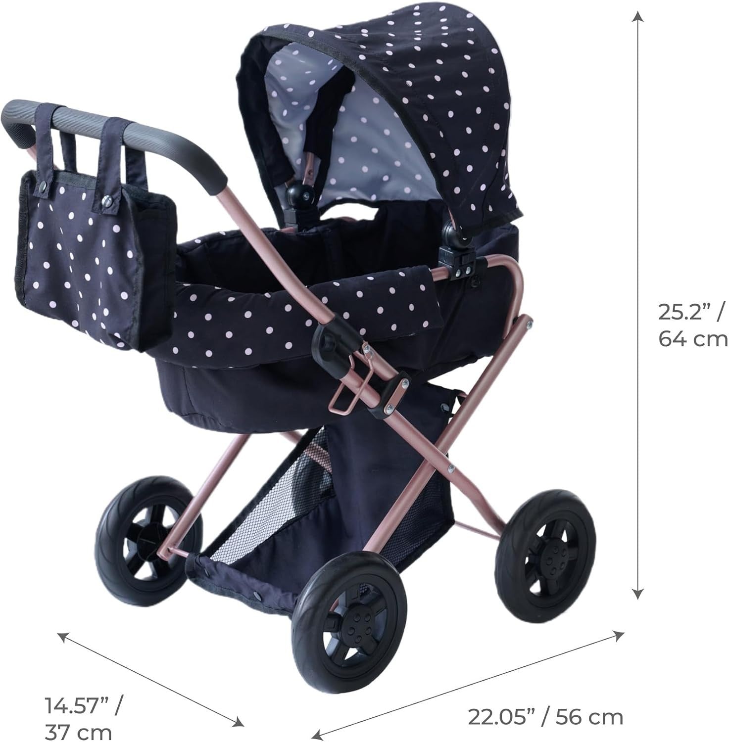 2-in-1 Doll Stroller Removable Bassinet Foldable Canopy Basket Bag