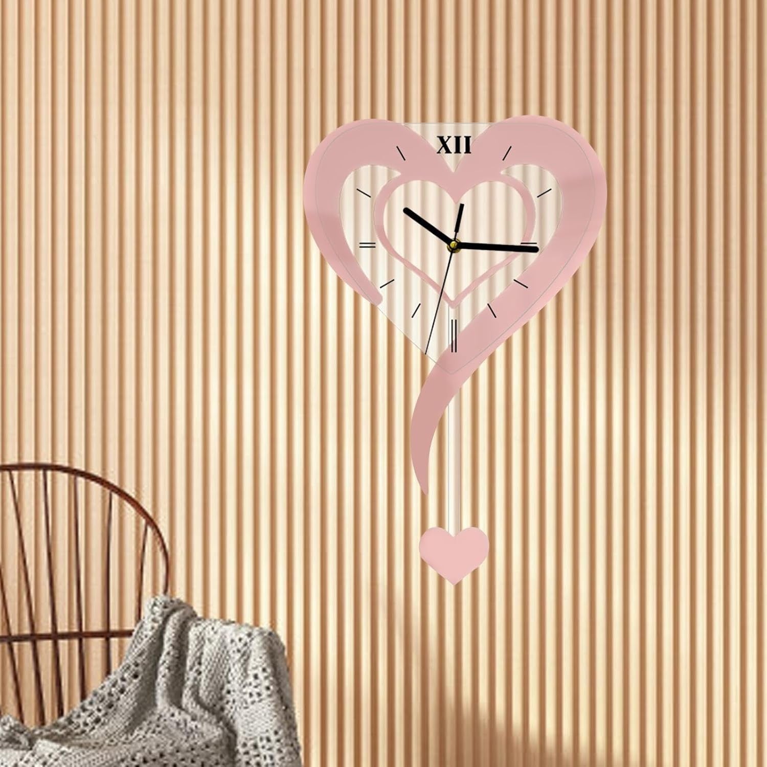 Heart Shaped Wall Clock Pink Silent Acrylic Modern Decorative Home Gift