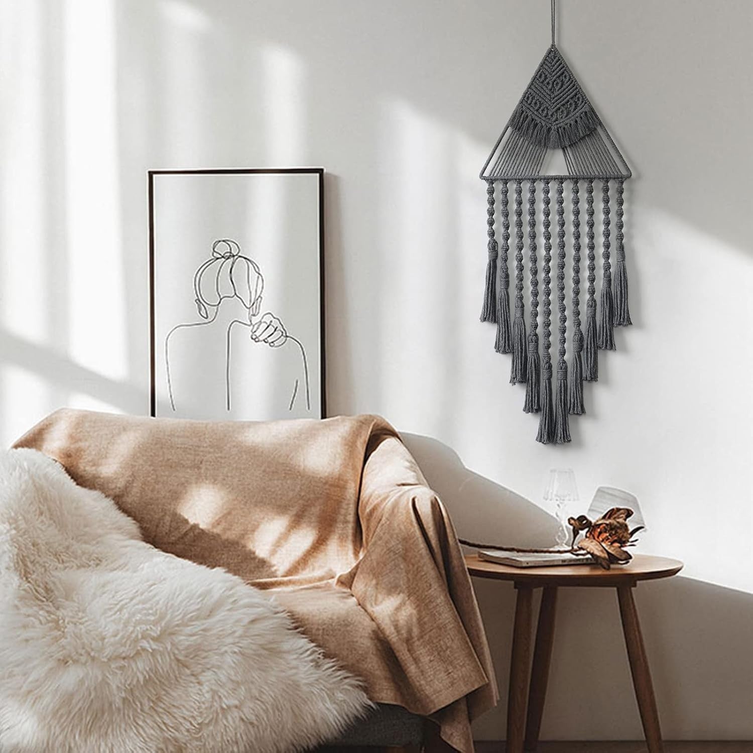 Triangle Macrame Wall Hanging Boho Tassel Geometric Decor 70cm