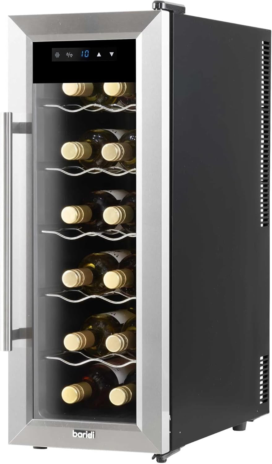 12 Bottle Wine Cooler Slim Fridge Touch Control LED Glass Door Freestanding