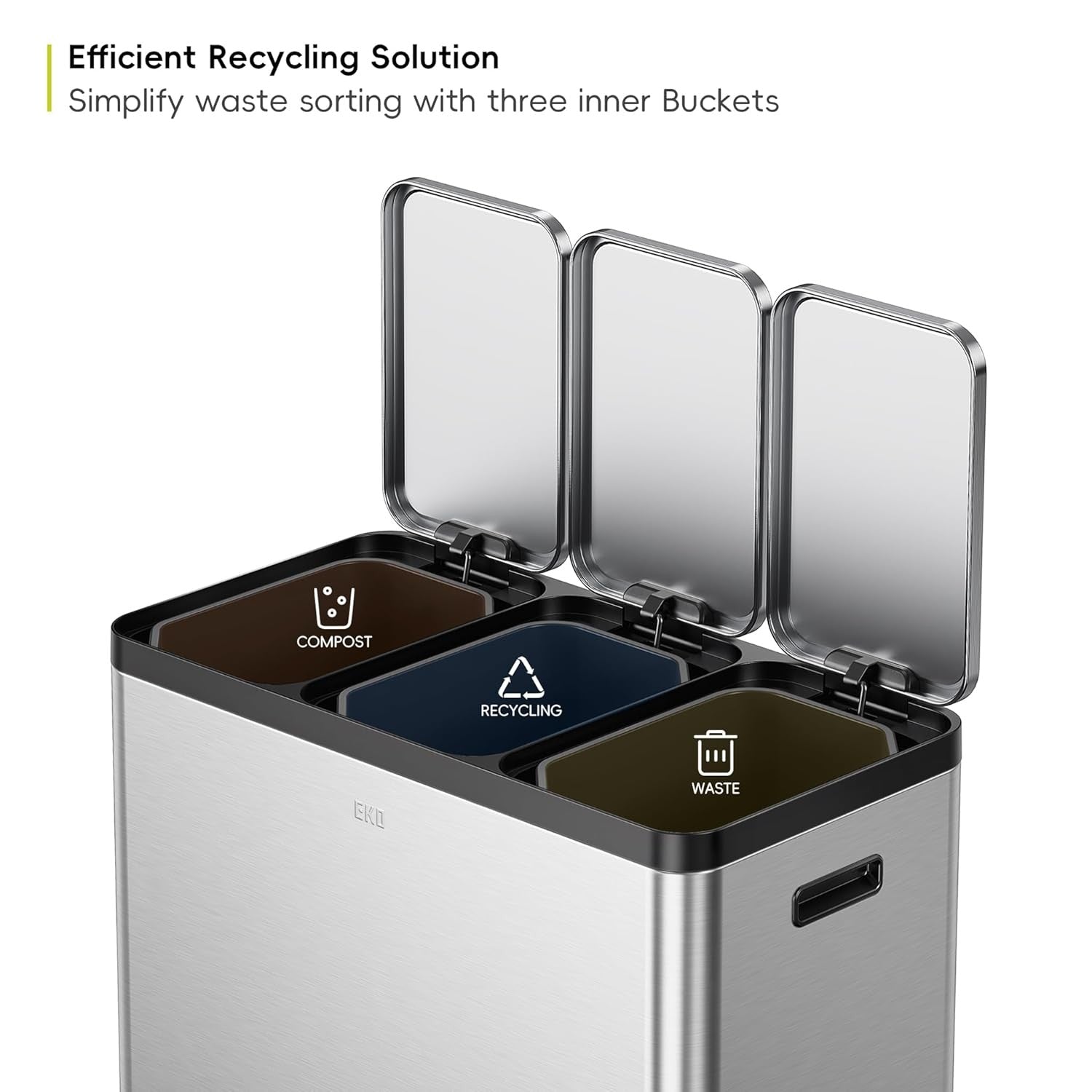 60L Triple Recycling Bin 3x20L Stainless Steel Pedal Soft Close
