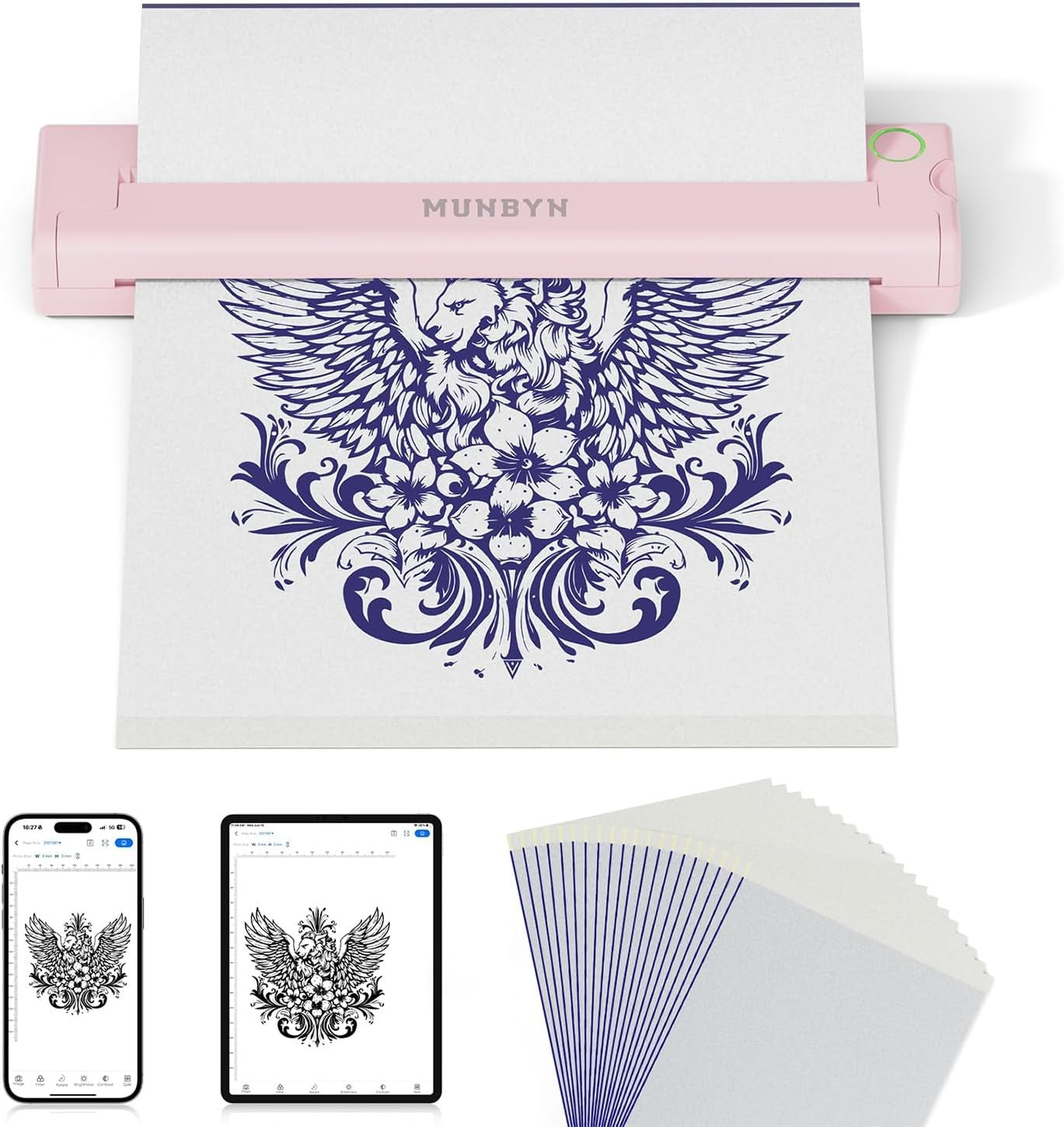 Wireless Thermal Tattoo Stencil Printer Portable Tattoo Kit with 20 Sheets