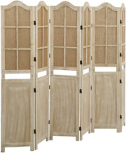 6 Panel Wooden Room Divider 214x165cm Foldable Privacy Screen Brown Fabric