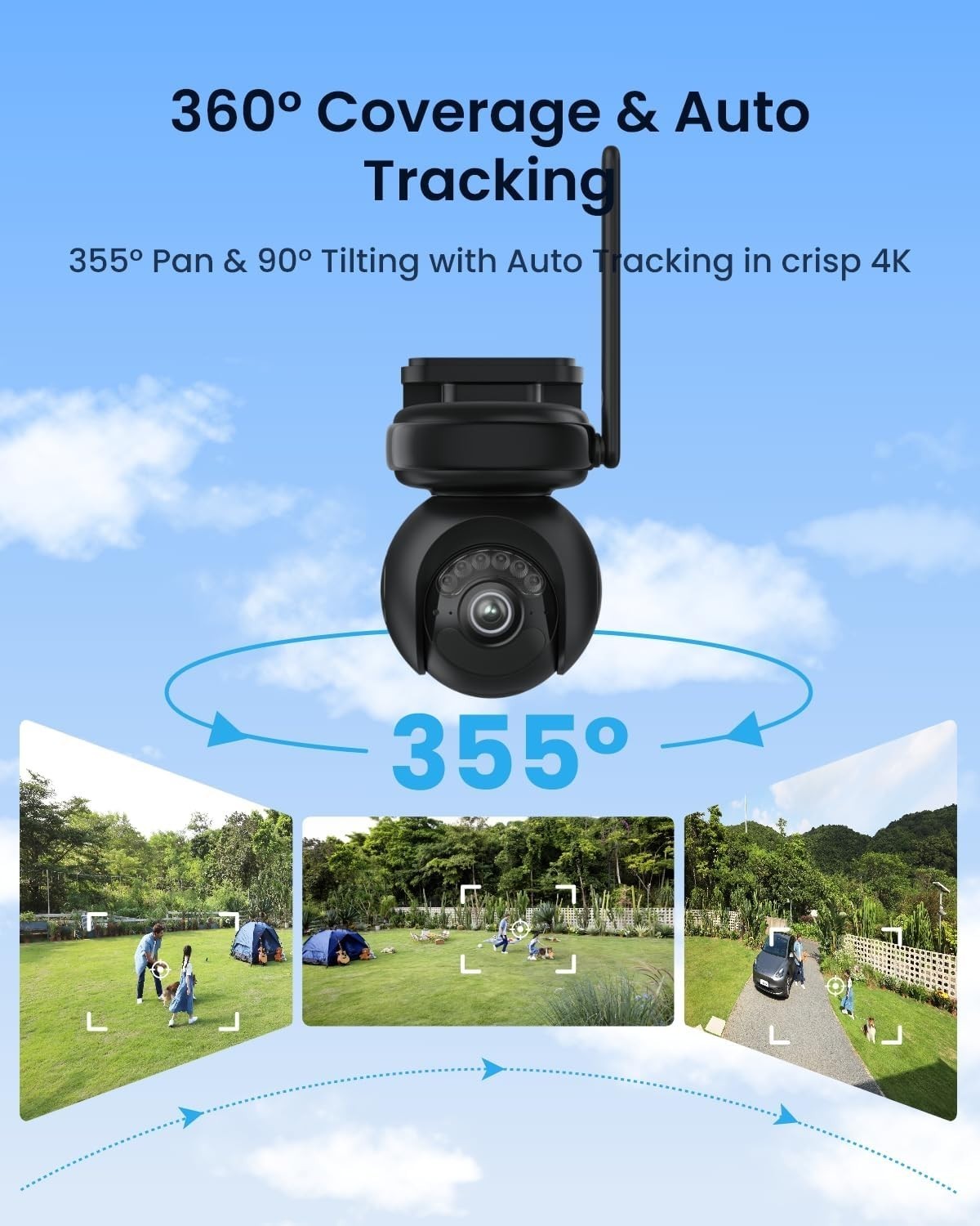 4K Solar Security Camera Wireless PTZ Color Night Vision AI Detection