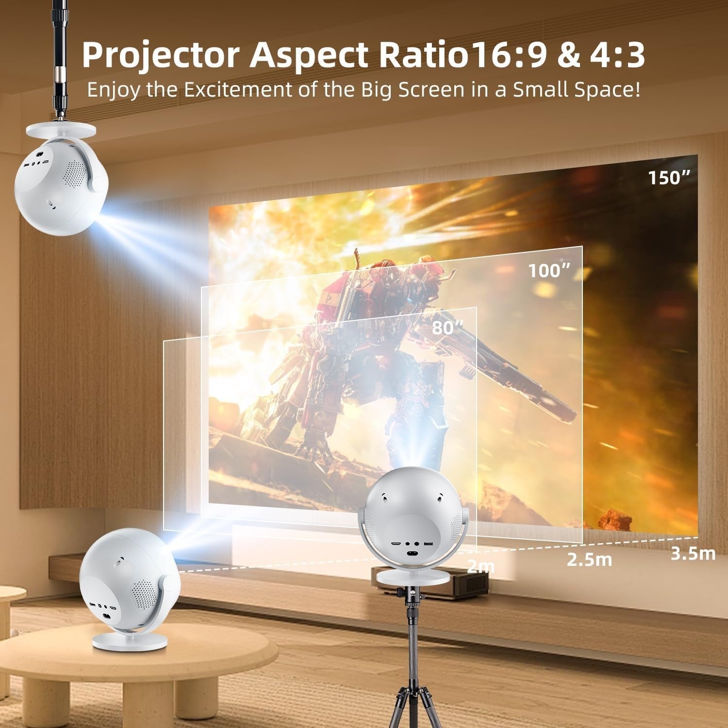 Android Projector 1080P 4K Ready WiFi 6 Bluetooth Auto Focus Home Cinema