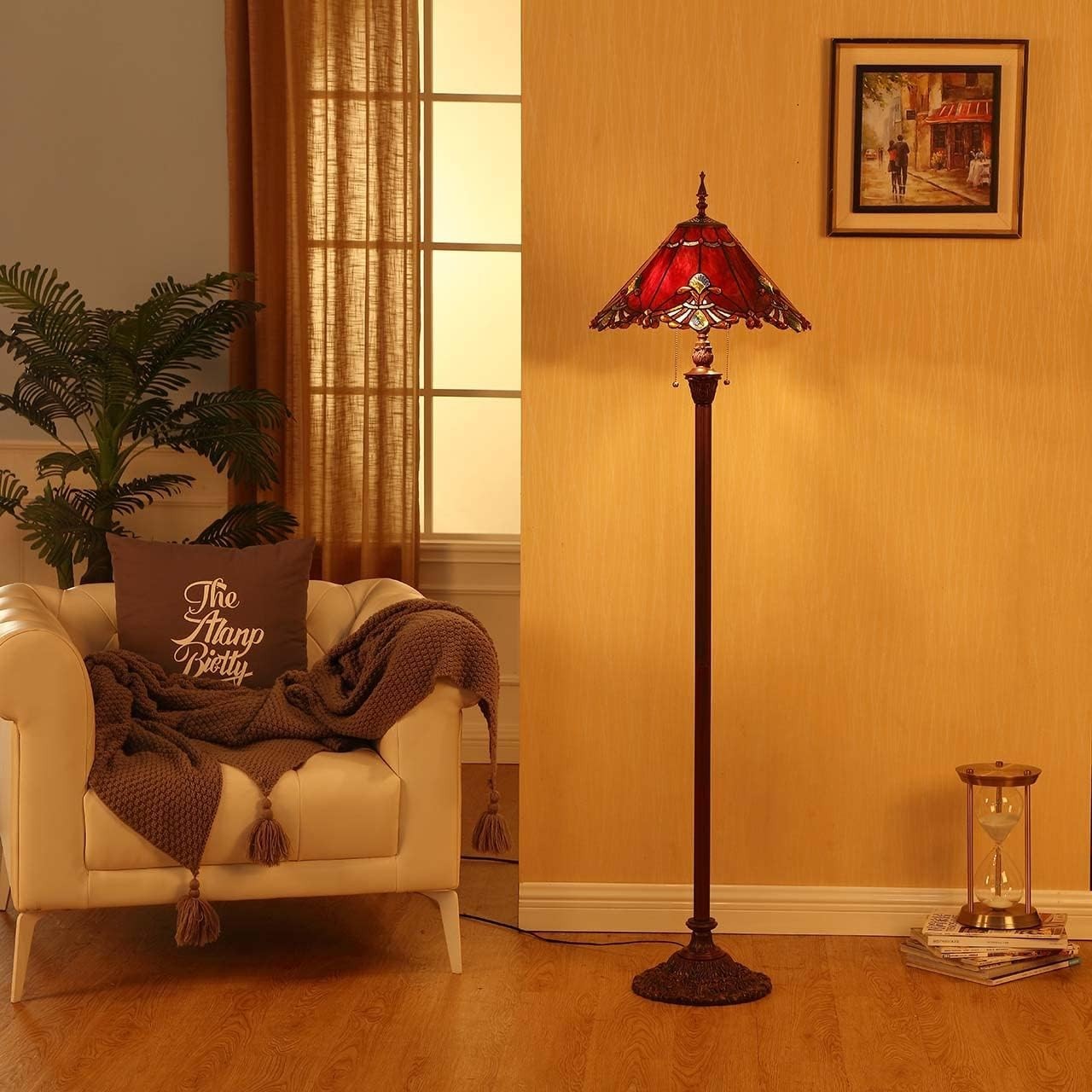 Baroque Tiffany-Style Stained Glass Floor Lamp, 65" Tall, 2-Light Pull Chain