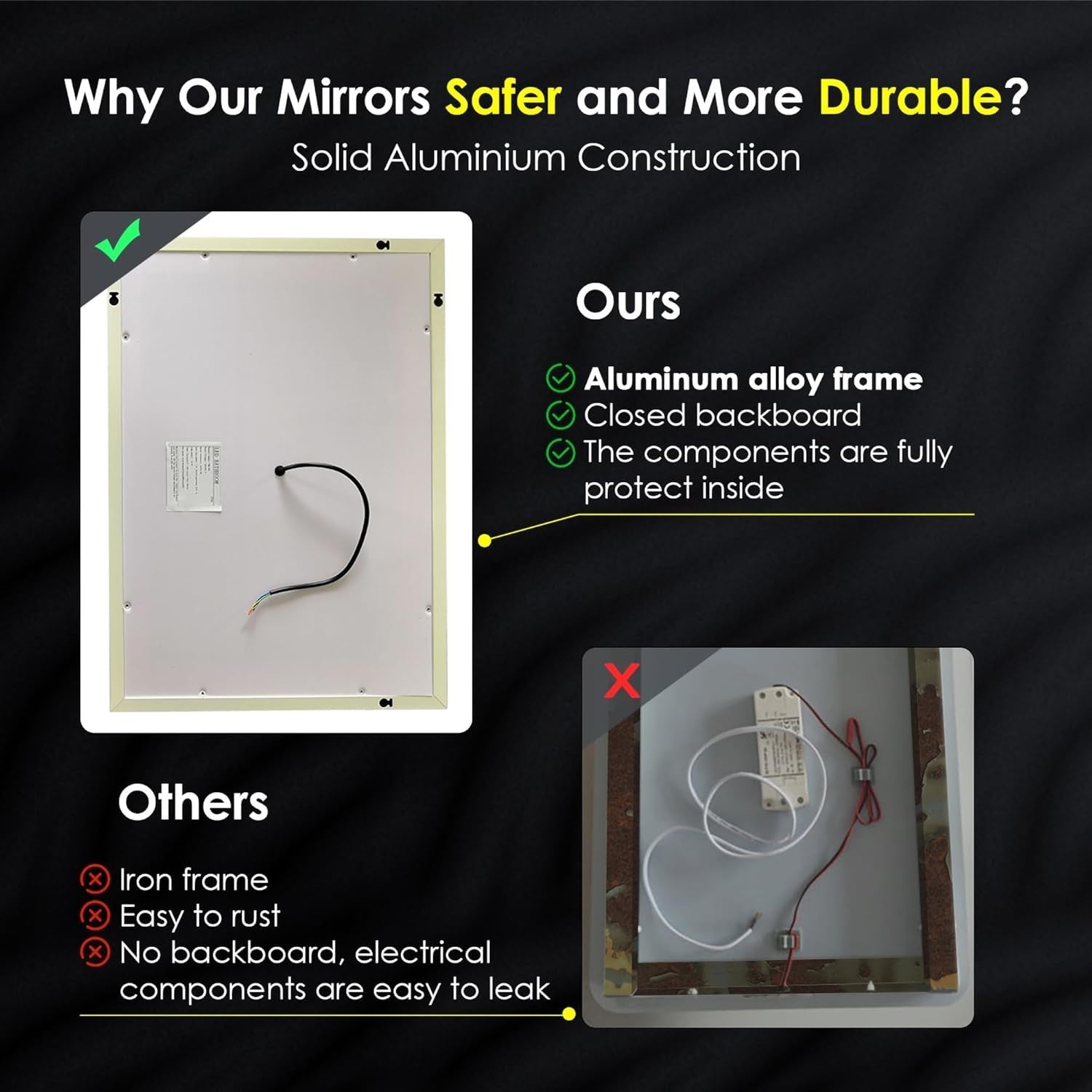 LED Bathroom Mirror 100x60cm with Demister, Dimmable Lights, Touch Sensor