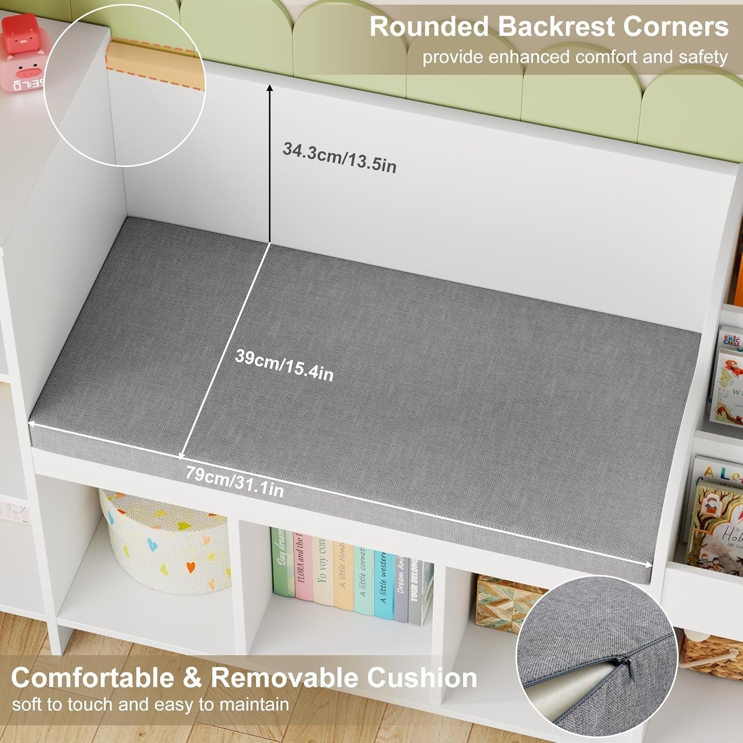 Kids Toy Storage Bookcase with Reading Nook Bench – 7 Cube Shelf 138cm