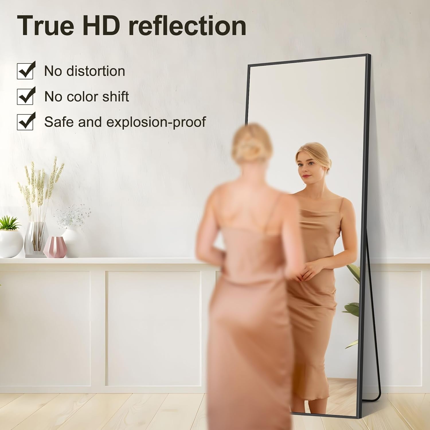 Full Length Mirror 179x65cm Wall Leaning Floor Mirror Black Aluminium Frame