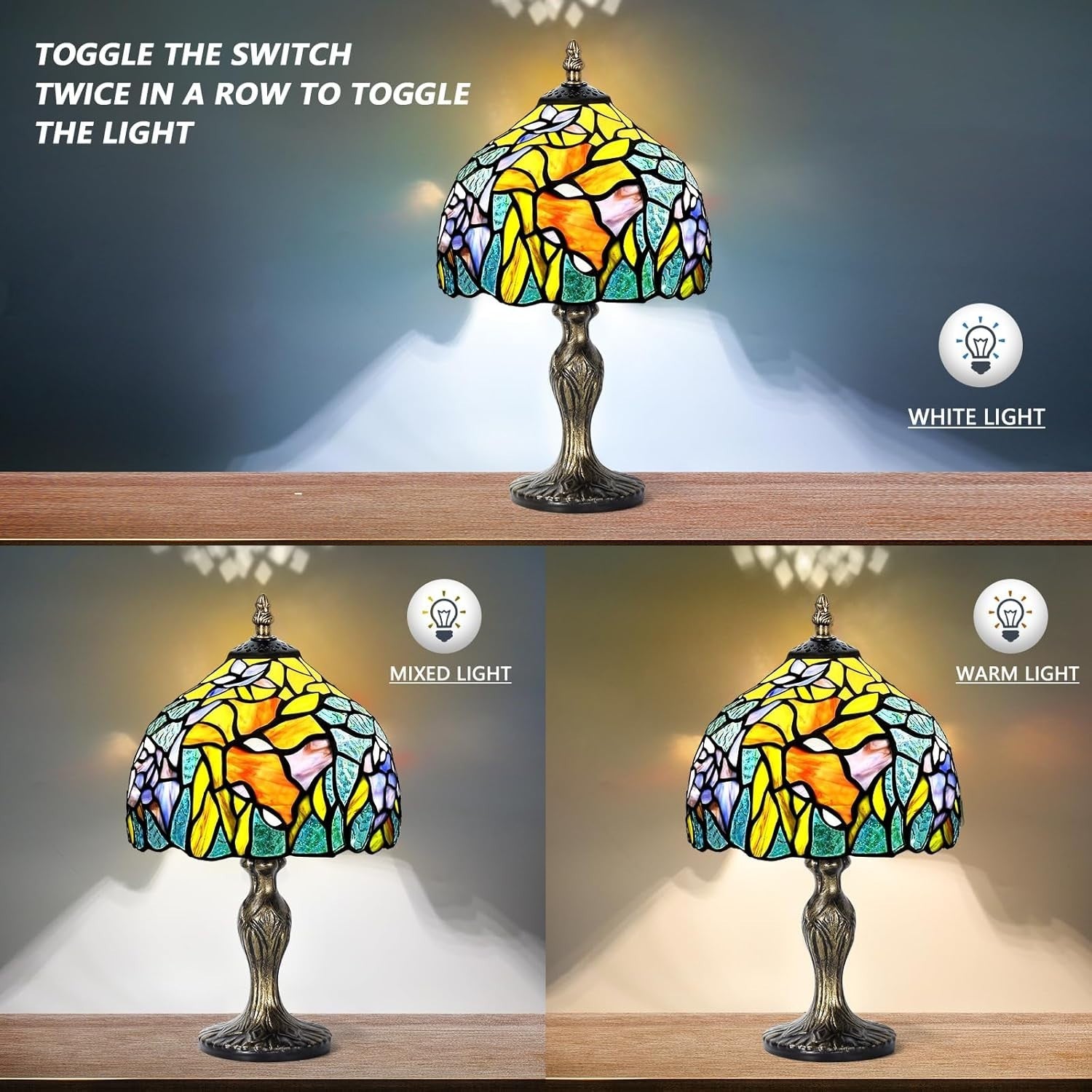 Stained Glass Table Lamp Art Nouveau Bedside Light for Bedroom Office