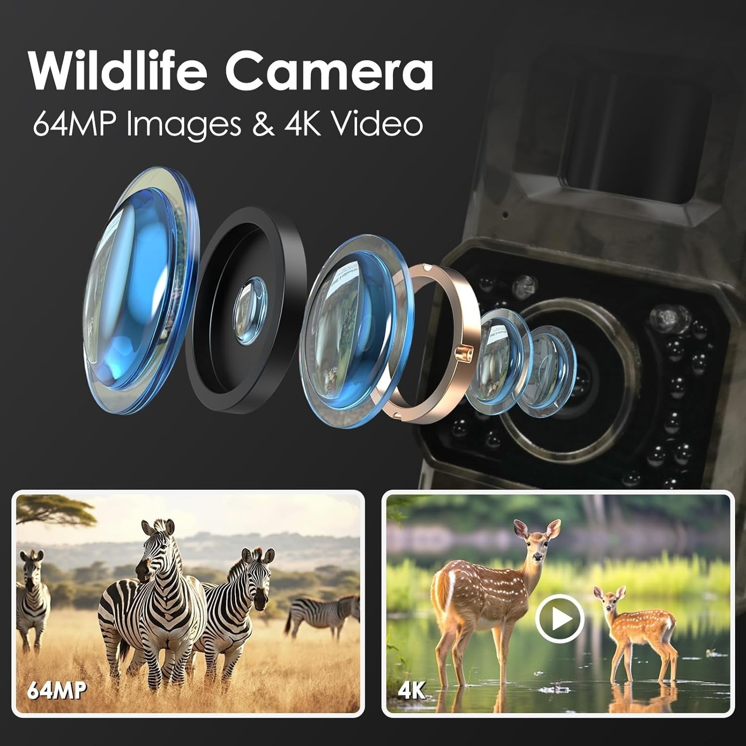 4K 64MP WiFi Trail Camera Night Vision Motion Activated Waterproof Cam