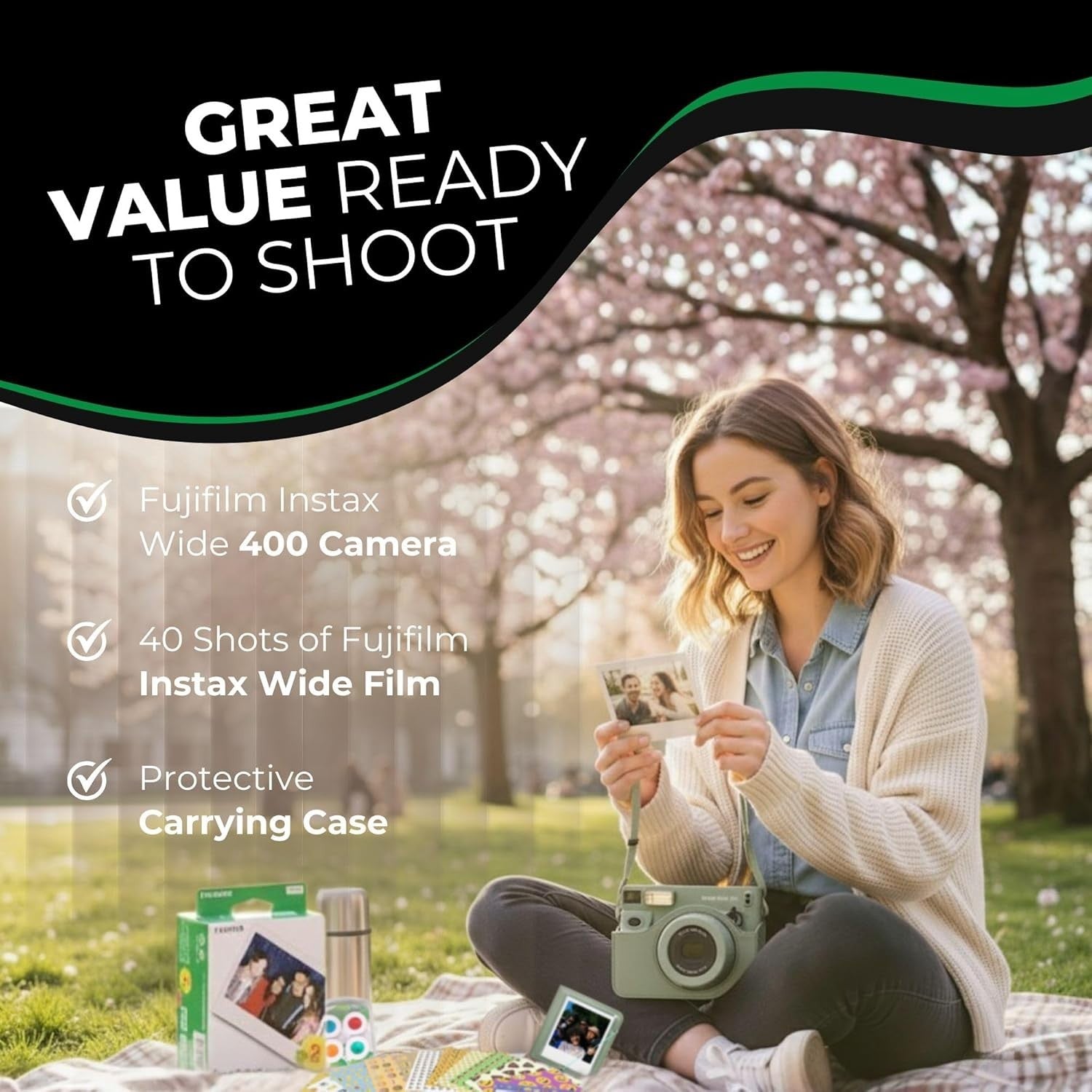 Instant Wide Camera Bundle 40 Film Shots Case Album Filters Kit