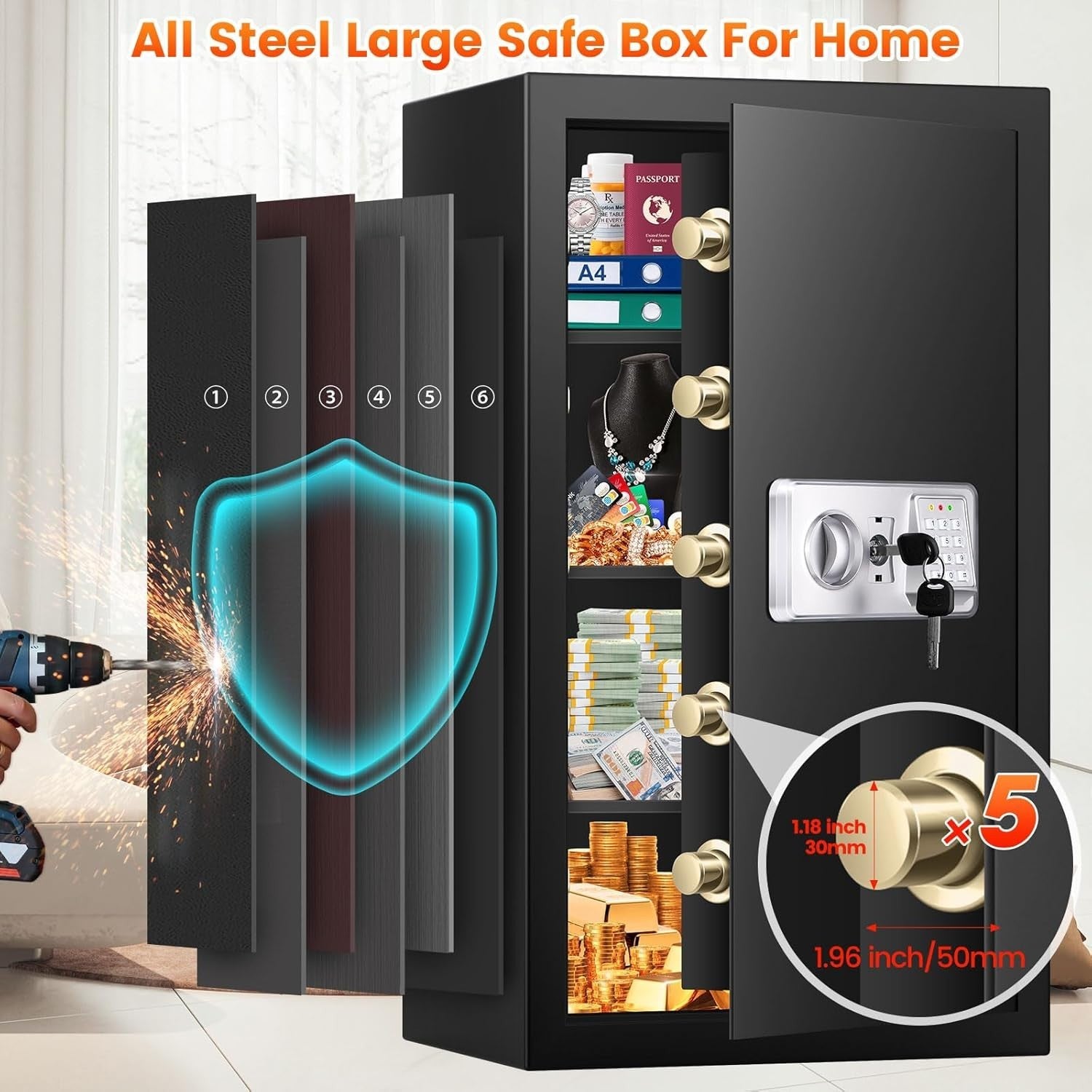 102L Extra Large Digital Safe Box A4 Document Security Cabinet