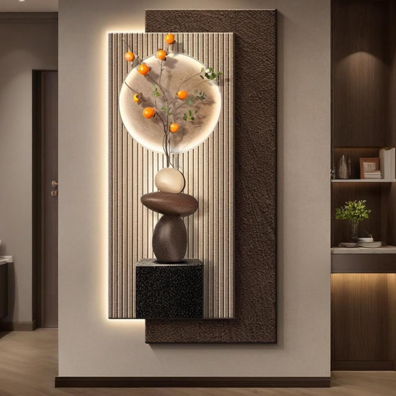 Sandstone 3D Wall Art with LED – 40×80cm, Brown Modern Decor