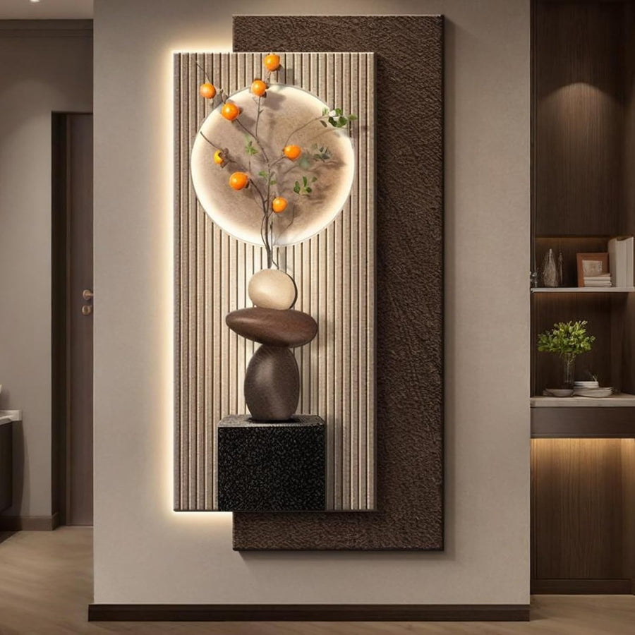 Sandstone 3D Wall Art with LED – 40×80cm, Brown Modern Decor